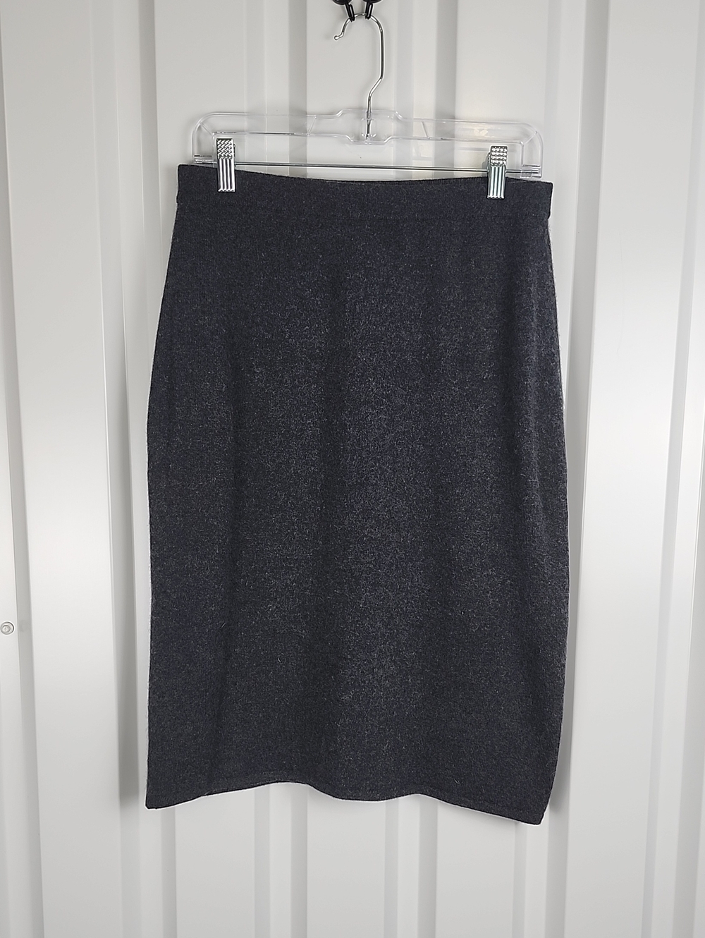Carolina Herrera 100% Cashmere Skirt Charcoal Gray Large Knit Pencil Classic EUC